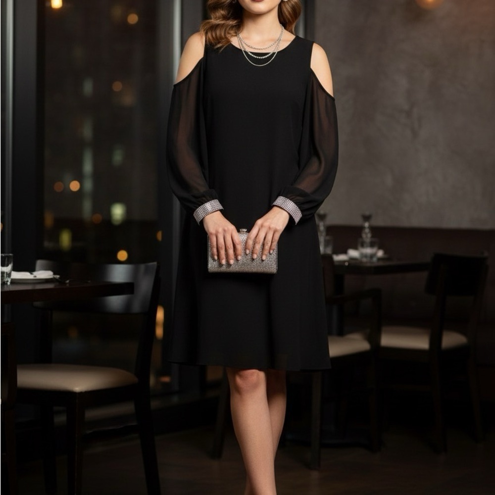 MSK Black Cold Shoulder Dress with Sheer Sleeves
